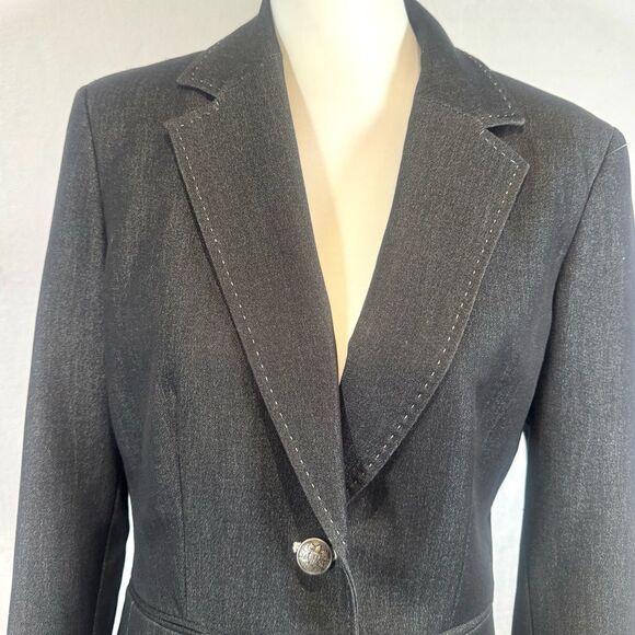 Kasper vintage denim look open stitch 2 piece blazer trouser pantsuit size 8 - Picture 3 of 10